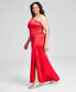 Фото #4 товара Trendy Plus Size One-Bow-Shoulder Ruched Satin Dress