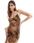 Miss Selfridge chiffon lace up back detail strappy maxi dress in animal print