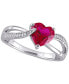 ფოტო #1 პროდუქტის Lab-Grown Ruby (1-5/8 ct. t.w.) & Diamond (1/20 ct. t.w.) Heart Ring in Sterling Silver