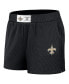 ფოტო #4 პროდუქტის Women's Black Distressed New Orleans Saints Waffle Knit Long Sleeve T-shirt and Shorts Lounge Set