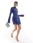 Фото #2 товара Heiress Beverly Hills premium exclusive structured long sleeve pocket detail mini a-line dress in slate blue