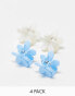 Фото #1 товара DesignB London pack of 4 mini flower hair clips in blue and white