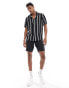 Bershka crinkle stripe shirt in black