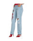 Фото #1 товара Women's Curvy Fit Light Wash Dragon Embroidered Mom Jeans