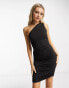 Weekday Y2K gathered one shoulder backless mini dress in black