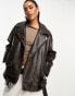 Фото #2 товара ASOS DESIGN washed faux leather biker jacket in brown