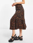 Whistles tiered midi skirt in smudged animal print