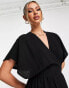 Фото #3 товара Flounce London satin kimono sleeve mini dress in black