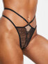 Wolf & Whistle Exclusive floral embroidered mesh strappy thong in black