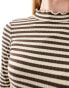 Фото #4 товара JDY high neck lettuce hem top in brown stripe