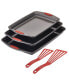 Фото #1 товара Nonstick Bakeware Cookie Pan Set, 5-Pc., Gray with Red Silicone Grips