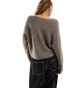 Фото #9 товара ONLY ribbed wide neck jumper in taupe