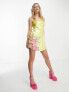 Фото #5 товара ASOS DESIGN embellished floral applique satin mini dress in yellow
