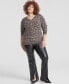 Plus Size 100% Cashmere Leopard-Print Sweater, Created for Macy's Soft Black Combo, 3X - фото #3