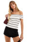 Vero Moda knitted off the shoulder top in mono stripe