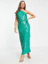 ASOS DESIGN all over feather embellished maxi dress in green