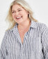 Фото #3 товара Plus Size Linen-Blend Striped Perfect Shirt, Created for Macy's