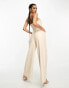 Kaiia leather look bandeau wide leg jumpsuit in stone