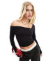 Фото #1 товара Stradivarius draped shoulder detail long sleeve top in black