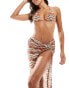 South Beach embroidered triangle bikini top in rust abstract print