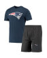 ფოტო #2 პროდუქტის Men's Charcoal, Navy New England Patriots Meter T-shirt and Shorts Sleep Set