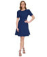 ფოტო #5 პროდუქტის Women's Button-Detail Short-Sleeved Fit & Flare Dress