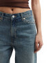 Weekday Rail mid waist loose fit straight leg jeans in trove blue