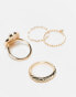 Фото #3 товара ASOS DESIGN Curve pack of 4 rings with faux pearl design in gold tone