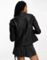 Фото #3 товара ONLY faux leather motor jacket in black