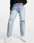 Фото #2 товара Only Robyn distressed straight leg jeans in light blue wash