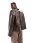 ASOS DESIGN oversized faux leather boxy harrington jacket in brown Коричневый, S - Chest 38 - фото #4