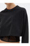 Crop Sweatshirt Tül Korse Detaylı Bisiklet Yaka