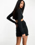 ASOS DESIGN long sleeve mini dress with twist not and cut out waist in black