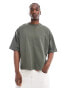 Фото #2 товара ASOS DESIGN heavyweight extreme oversized rolled sleeve t-shirt 240gsm in khaki