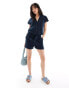 Фото #1 товара JDY tie detail linen mix short co-ord in navy