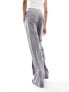 Фото #7 товара Stradivarius Tall tailored wide leg trouser with micro reversed waistband in grey