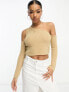 Stradivarius cold shoulder open knit top in camel