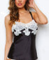 Women's Stretch Satin and Lace Camisole Lingerie with Adjustable Wide Straps