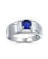ფოტო #1 პროდუქტის Unisex 1CTW Round Solitaire Simulated Blue Sapphire AAA CZ Men's Engagement Ring Pinky Ring .925 Sterling Silver For Men
