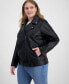 ფოტო #4 პროდუქტის Plus Size Faux Leather Long Line Belted Moto Jacket