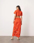 ASOS EDITION floral cut work cut out waist midi dress in red