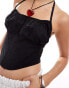 Фото #3 товара Monki square halter neck poplin fitted corset with wide shoulder straps in black