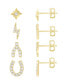 ფოტო #1 პროდუქტის High Polished and Cubic Zirconia Multi Motif Mix Match 4 Stud Earring Set, Gold Plate