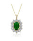 Sterling Silver 14k Gold Plated Green Cubic Zirconia Oval Halo Cluster Necklace