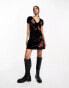 Фото #4 товара ASOS DESIGN ruched bust cap sleeve mini dress in velvet with rose embroidery