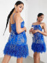 Фото #3 товара ASOS EDITION floral sequin and bead mini dress with faux feather hem in bright blue