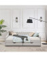 Фото #4 товара Дендрарий Simplie Fun королевского размера диван-кровать с ящиками, обитый пуговичным диваном, с медными гвоздями на волновидных подлокотниках, бежевый (84.5"x63.5"x26.5")
