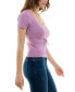 ფოტო #3 პროდუქტის Juniors' Square-Neck Short-Sleeve Pointelle Sweater