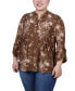 ფოტო #1 პროდუქტის Plus Size 3/4 Sleeve Overlapped Bell Sleeve Y-Neck Top