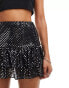 Miss Selfridge sparkly ruffle detail skirt in black